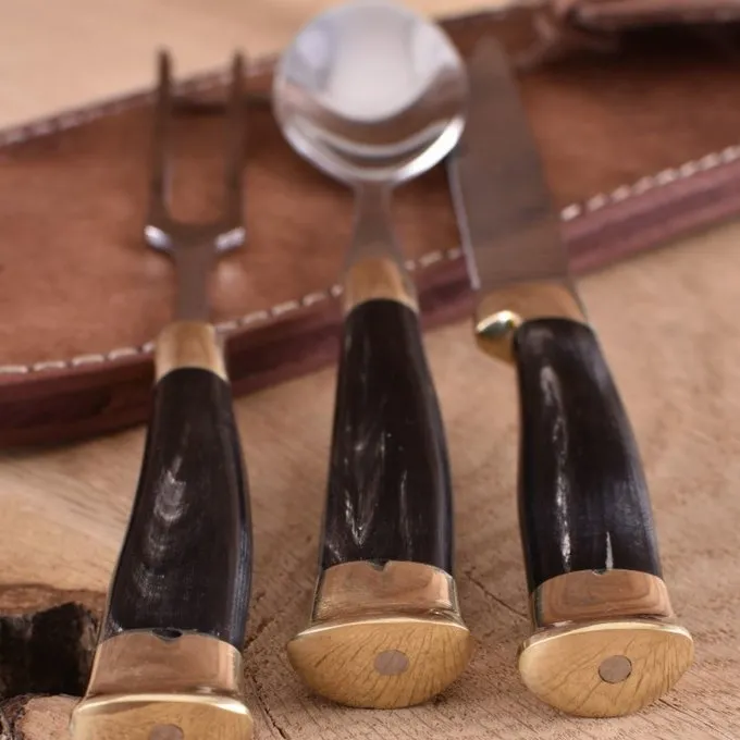 Hoornen Bestekset Met Hoes, Roestvrij Staal 5 Hoornen Bestekset Met Hoes, Roestvrij Staal - Afbeelding 3