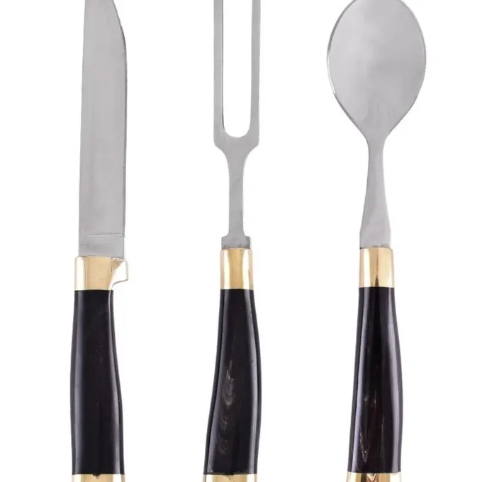 Hoornen Bestekset Met Hoes, Roestvrij Staal 3 Hoornen Bestekset Met Hoes, Roestvrij Staal