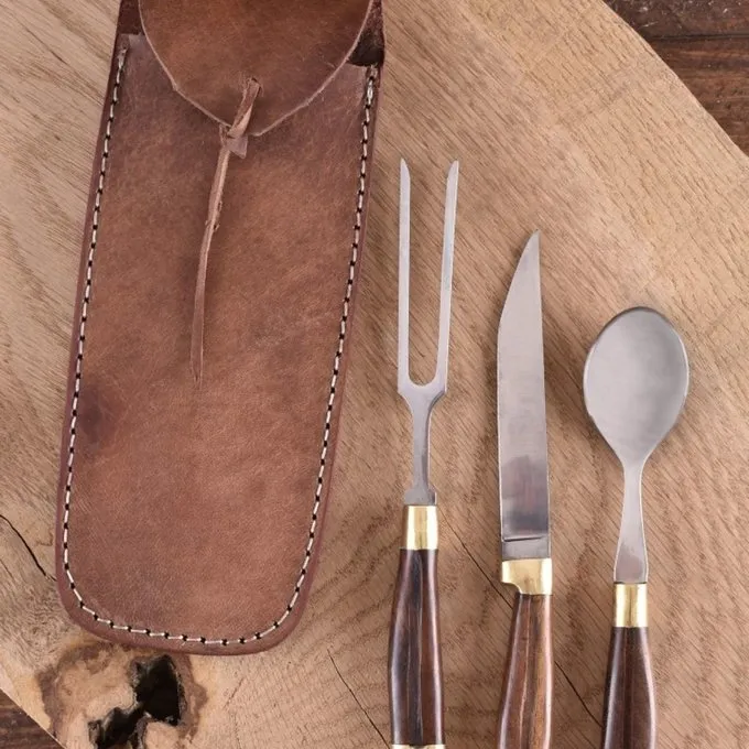 Houten Bestekset Met Hoes, Roestvrij Staal 4 Houten Bestekset Met Hoes, Roestvrij Staal - Afbeelding 2